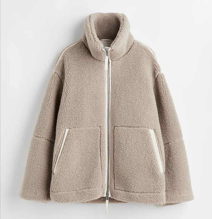 Damen Stehkragen Teddy Jacke | Flauschig