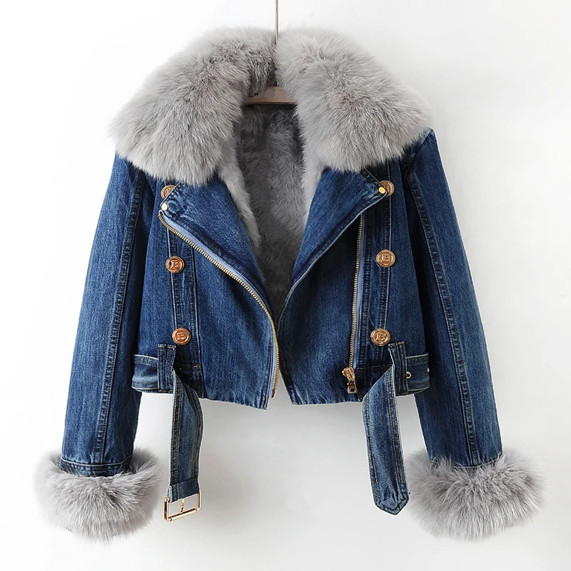 Damen Kurze Jeansjacke mit Reißverschluss | Kapuze