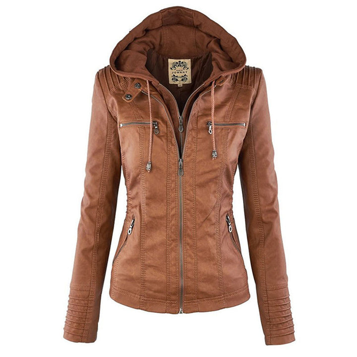 Damen Schlanke PassformKapuze Bikerin Jacke | Reißverschluss