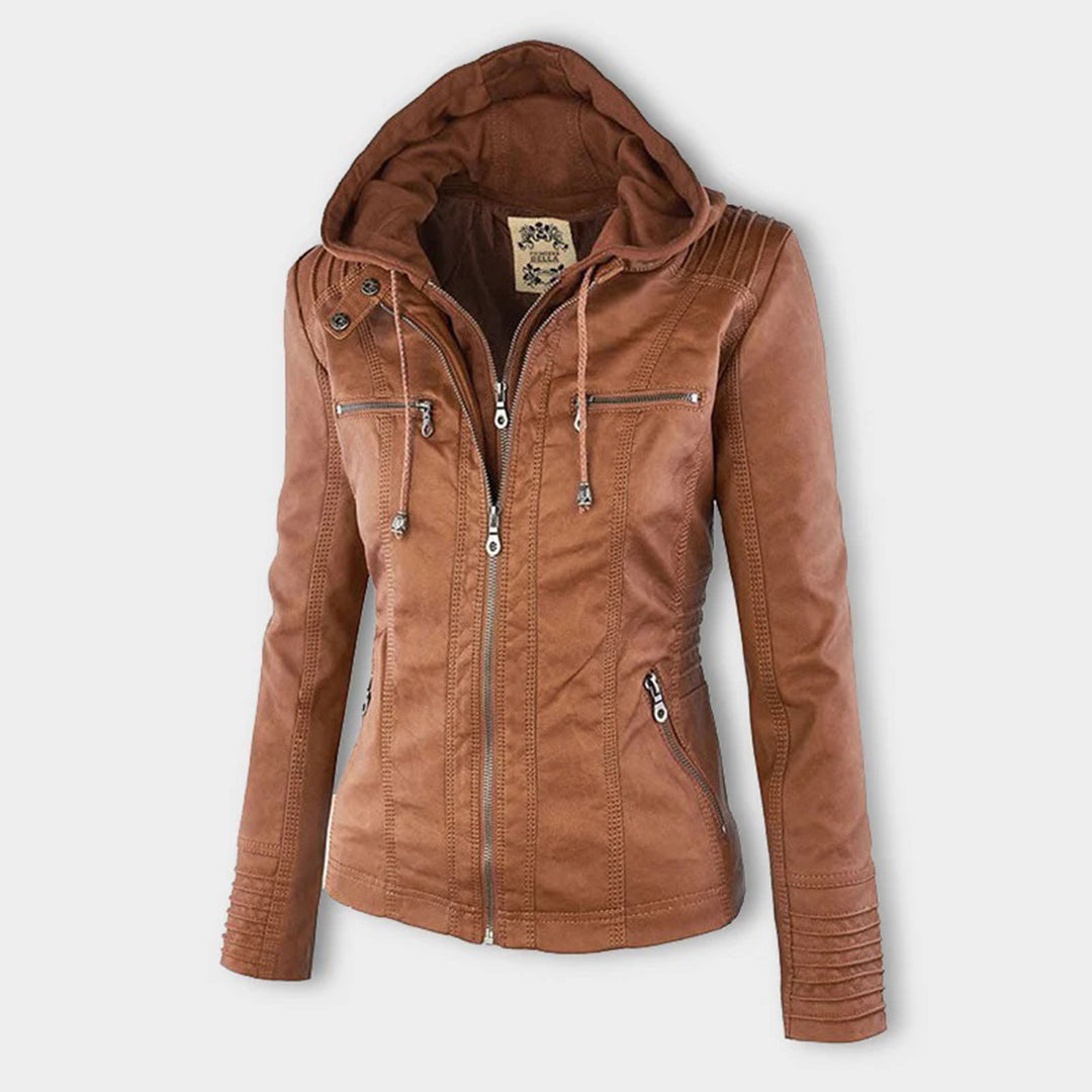 Damen Schlanke PassformKapuze Bikerin Jacke | Reißverschluss