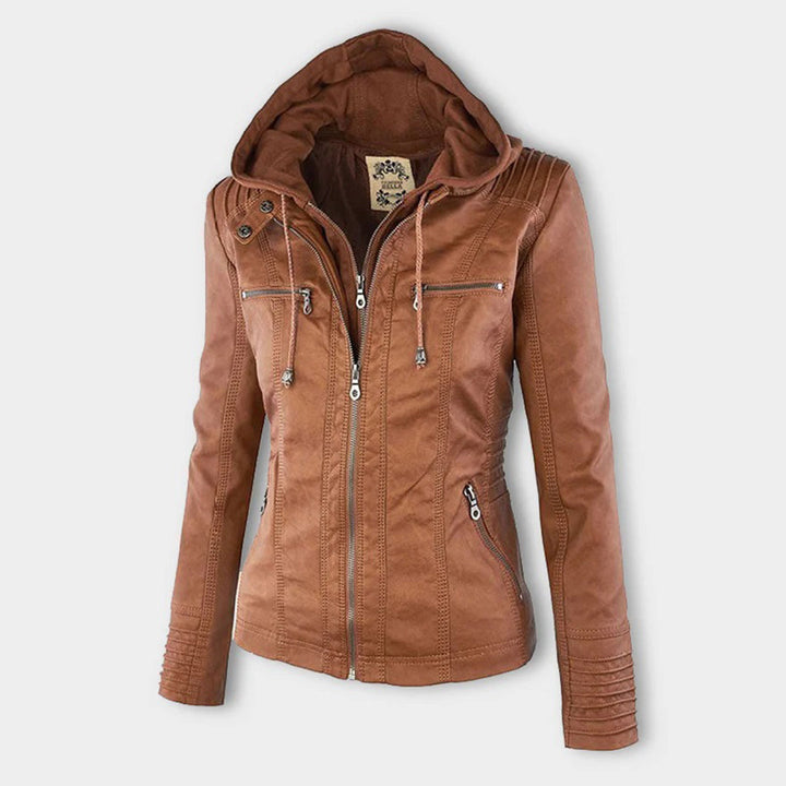 Damen Schlanke PassformKapuze Bikerin Jacke | Reißverschluss