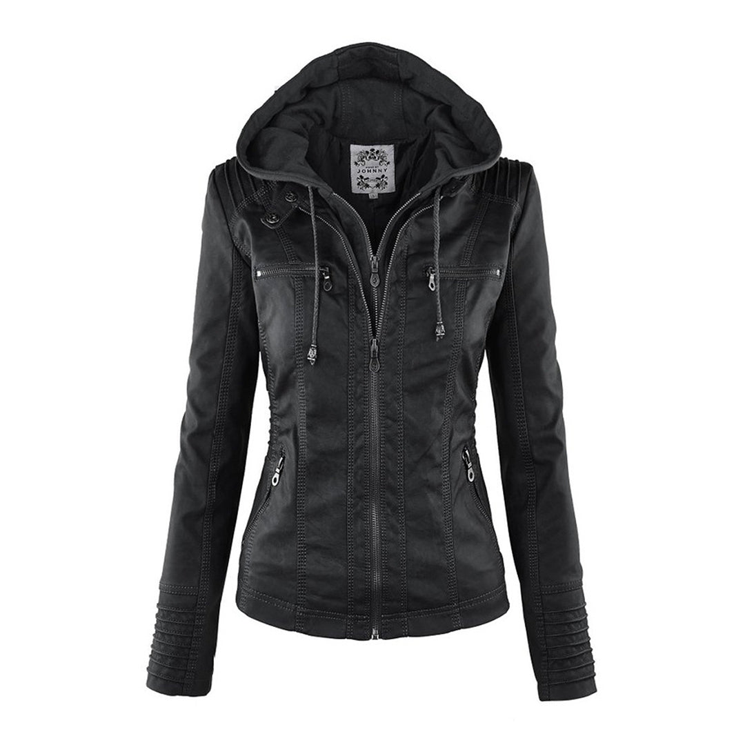 Damen Schlanke PassformKapuze Bikerin Jacke | Reißverschluss