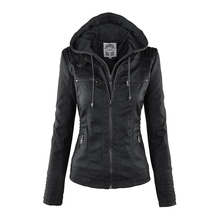 Damen Schlanke PassformKapuze Bikerin Jacke | Reißverschluss