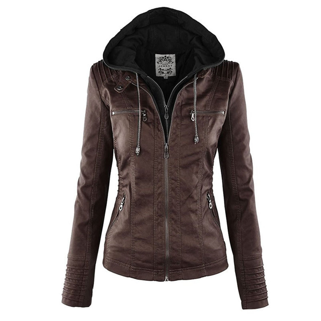 Damen Schlanke PassformKapuze Bikerin Jacke | Reißverschluss