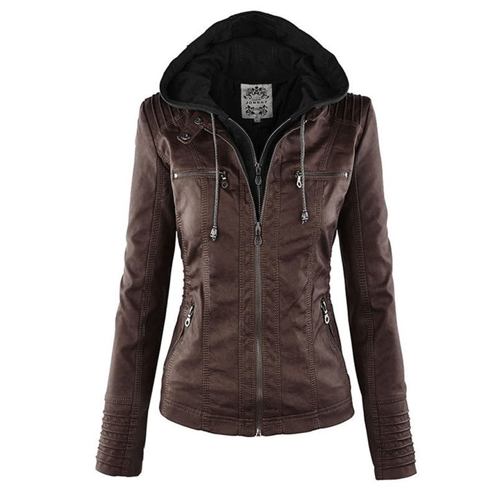 Damen Schlanke PassformKapuze Bikerin Jacke | Reißverschluss