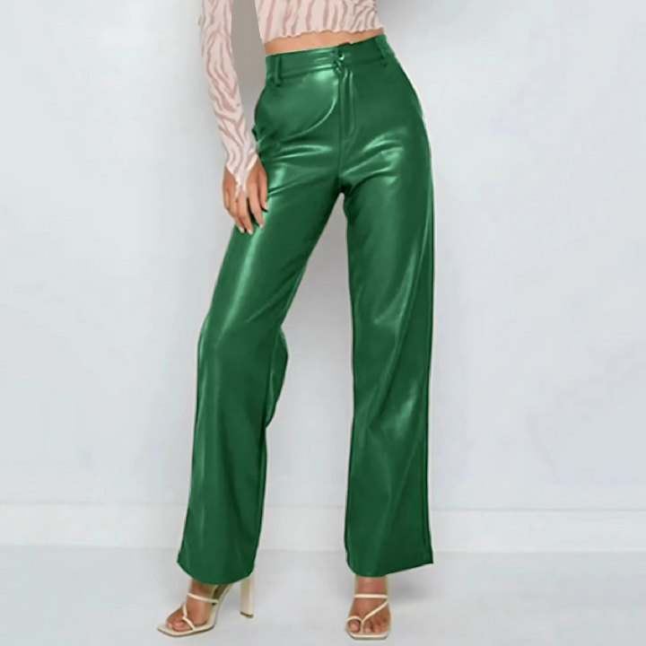 Elegante high-waist hose im lederlook mit geradem bein