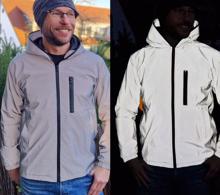 Leuchtende reflektierende jacke mit kapuze für maximale sichtbarkeit