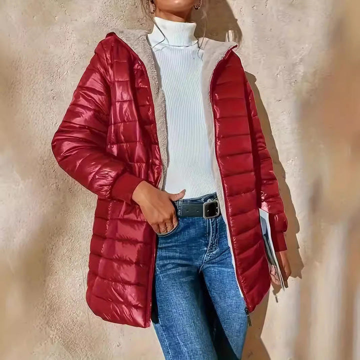 Damen Lange Stilvoll Puffer Jacke | Reißverschluß