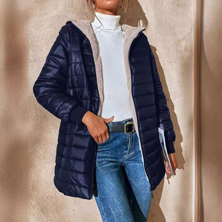 Damen Lange Stilvoll Puffer Jacke | Reißverschluß
