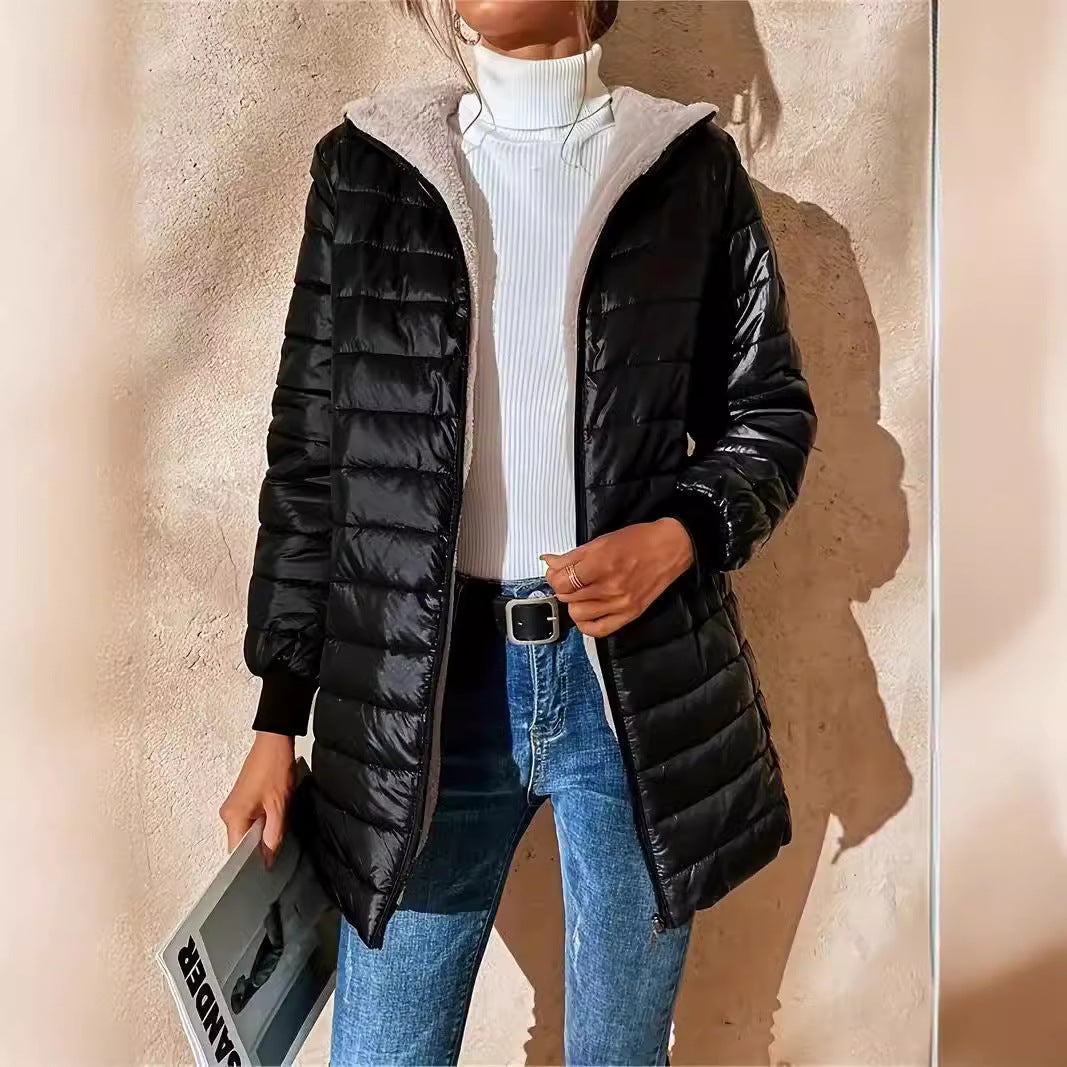 Damen Lange Stilvoll Puffer Jacke | Reißverschluß
