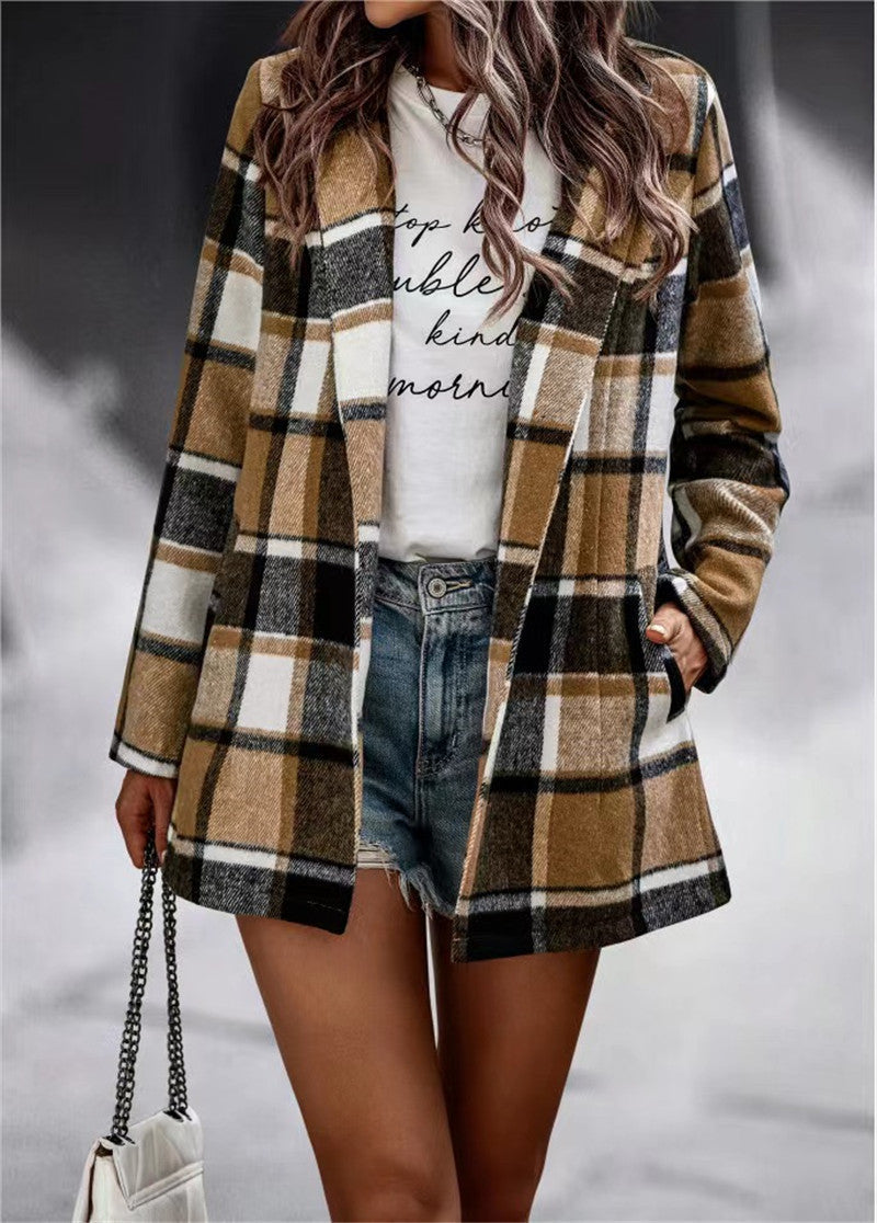 Trendige Damen Woll Jacke | Mit Karomuster
