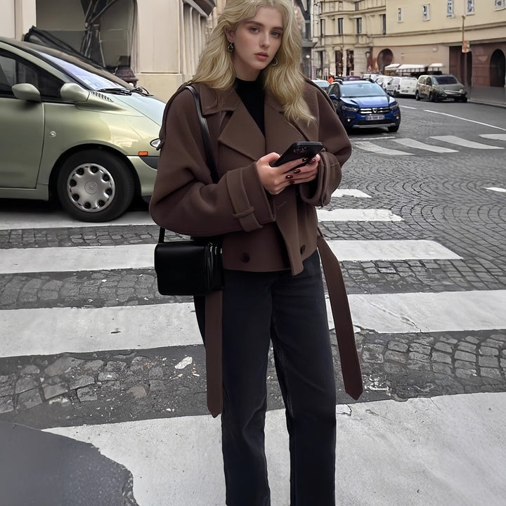Lässig Kurze Woll Jacke für Damen | Geknöpft