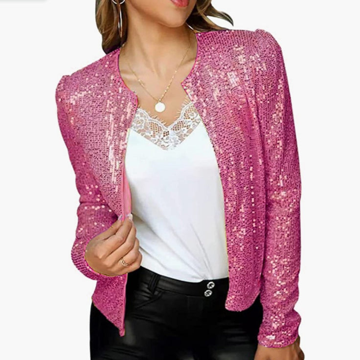 Damen Stilvoller Pailletten Blazer | Reißverschluss