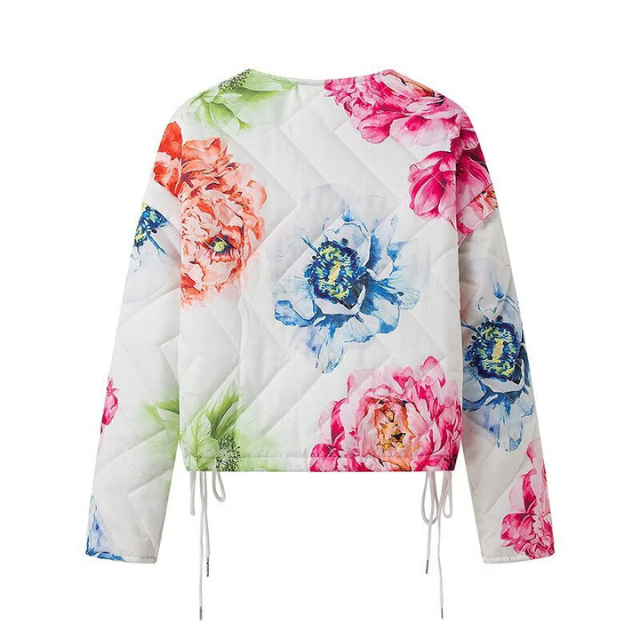 Damen Knopf Daunen Steppjacke | Blumenmuster