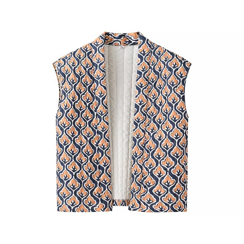 Damen Ärmellos Steppweste | Blumenmuster