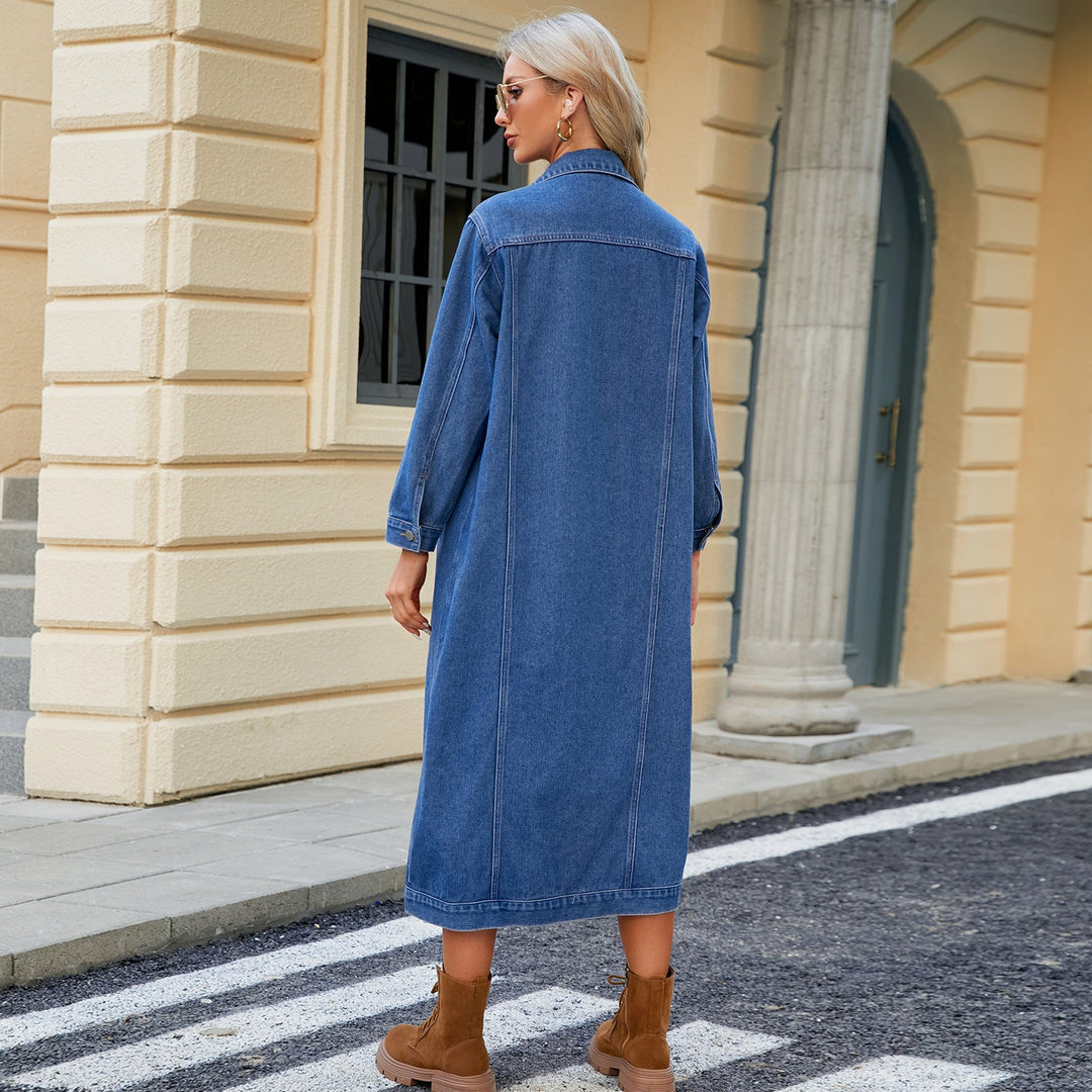 Damen Lange Knopf Daunen Jeansjacke | Mehrere Taschen