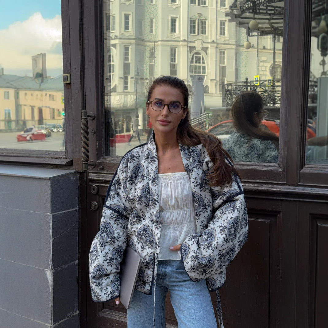 Damen Moderne Übergroß Steppjacke | Blumenmuster