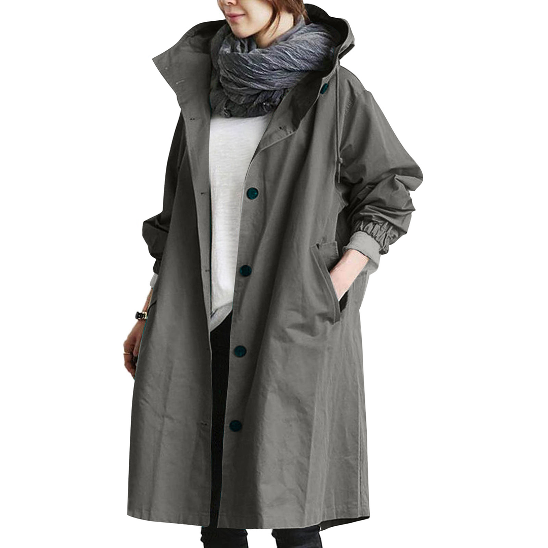 Wasserdichte Regenjacke für Damen mit langem Schnitt | Praktisch