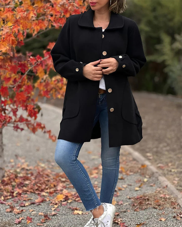 Damen Woll Jacke mit Knopfdetails | Tasche