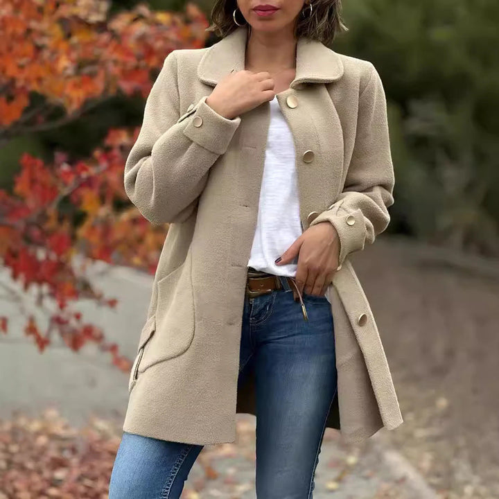 Damen Woll Jacke mit Knopfdetails | Tasche