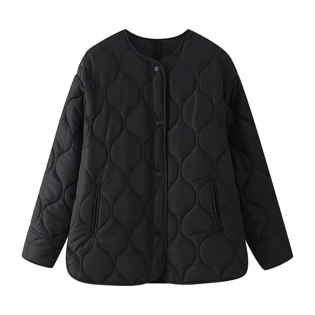 Damen Knopf Daunen Steppjacke | Rundhalsausschnitt