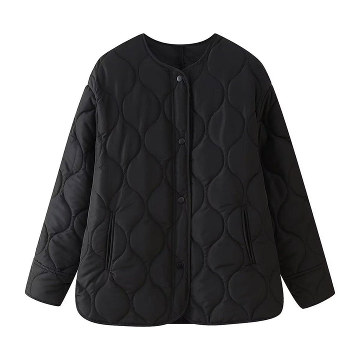 Damen Knopf Daunen Steppjacke | Rundhalsausschnitt