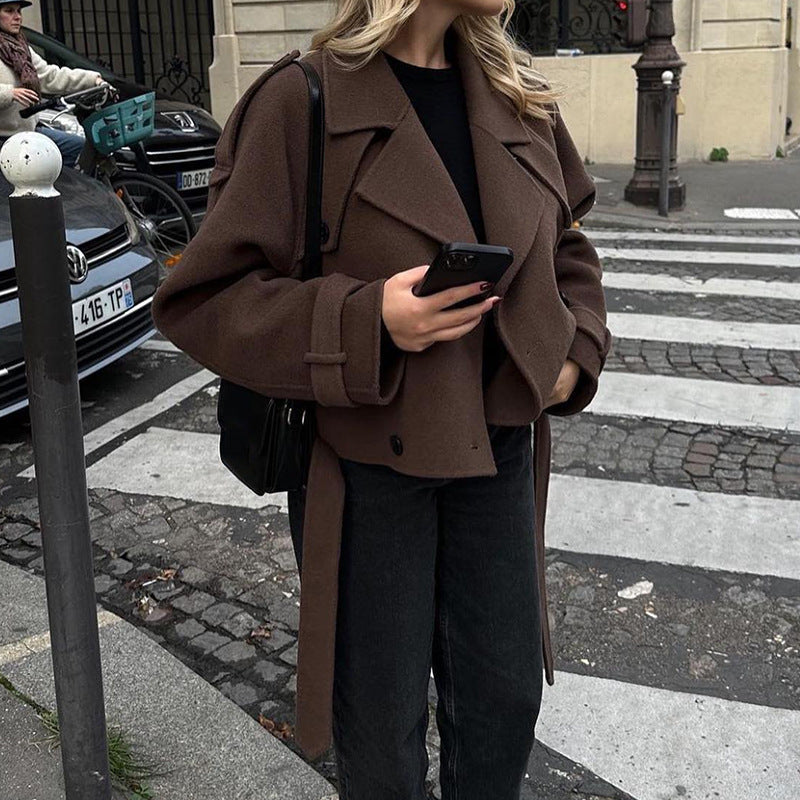 Lässig Kurze Woll Jacke für Damen | Geknöpft