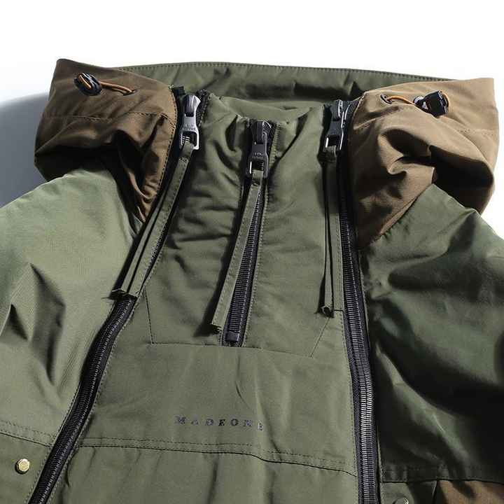 Herrenjacke mit doppeltem Reißverschluss und Stehkragen | Kapuze