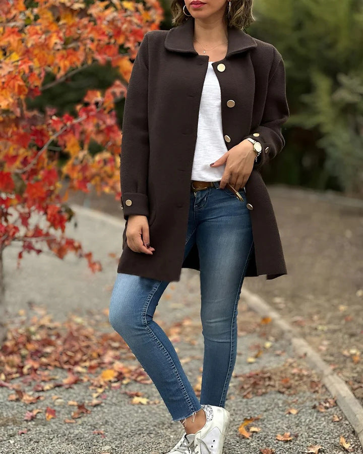 Damen Woll Jacke mit Knopfdetails | Tasche