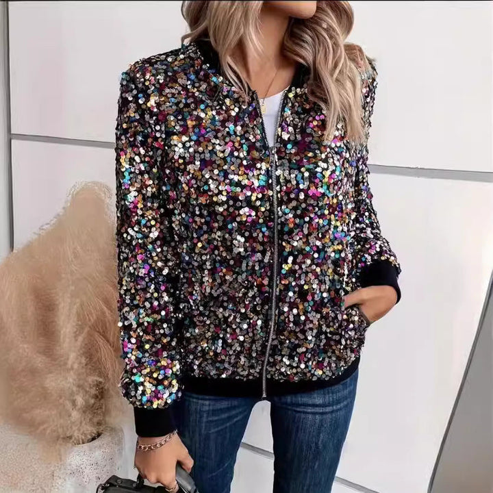 Bomberjacke mit funkelnden Pailletten für Damen  | Stilvoll