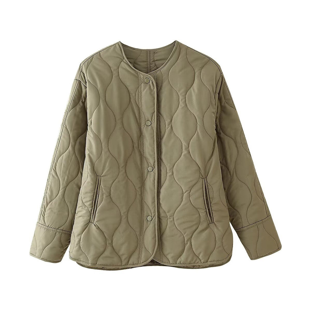 Damen Knopf Daunen Steppjacke | Rundhalsausschnitt