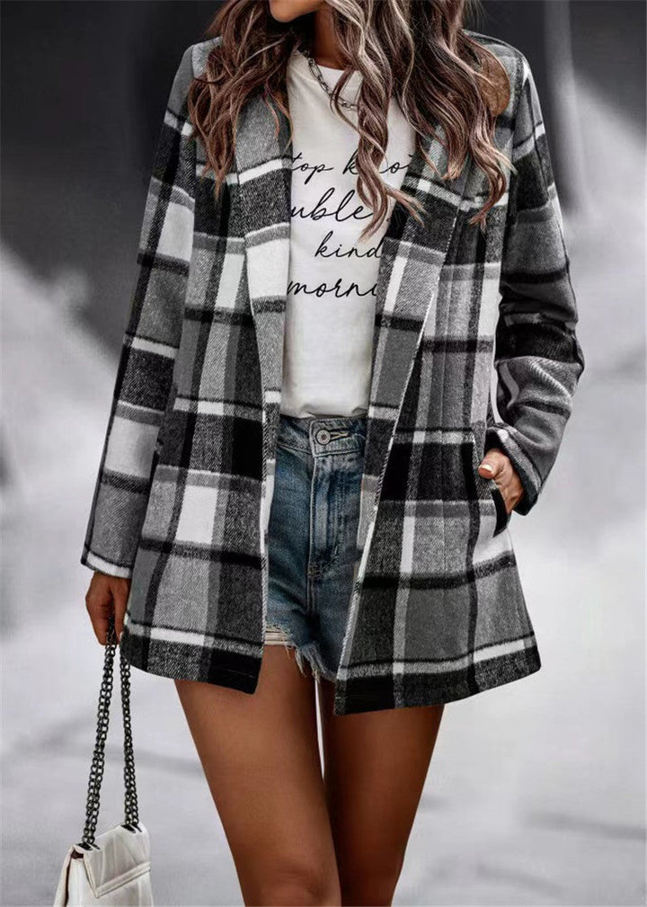 Trendige Damen Woll Jacke | Mit Karomuster