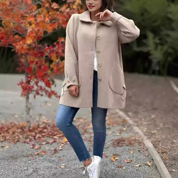 Damen Woll Jacke mit Knopfdetails | Tasche