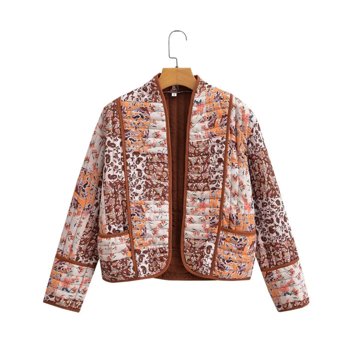 Damen Steppjacke mit Blumen Druck | Langarm