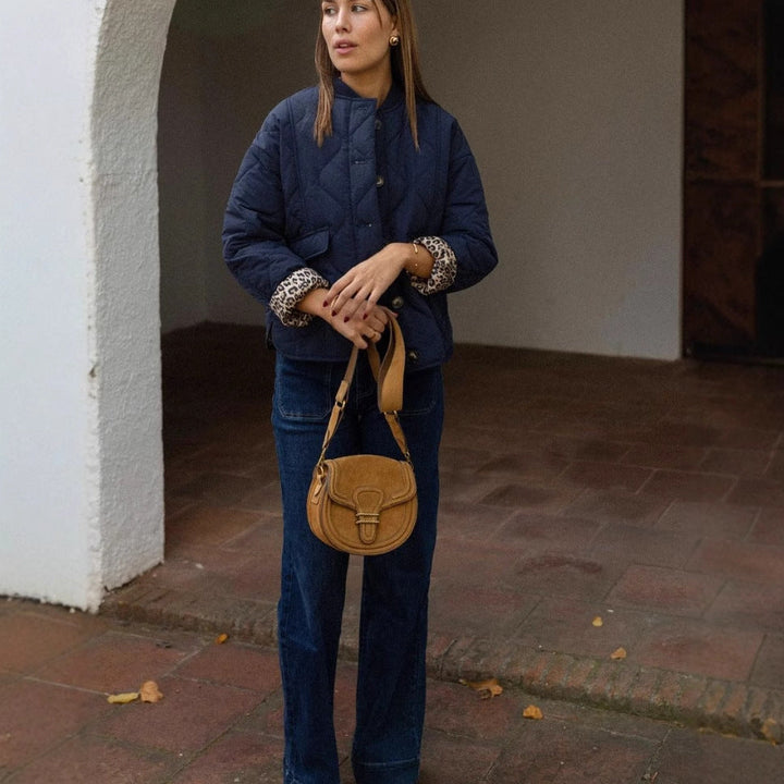 Damen Knopf Daunen Steppjacke | Vordertaschen