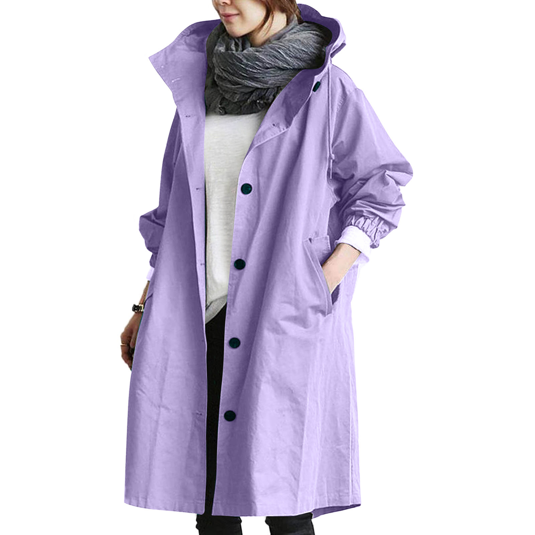 Wasserdichte Regenjacke für Damen mit langem Schnitt | Praktisch