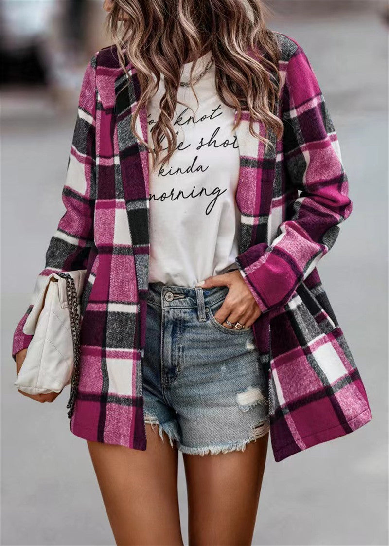 Trendige Damen Woll Jacke | Mit Karomuster