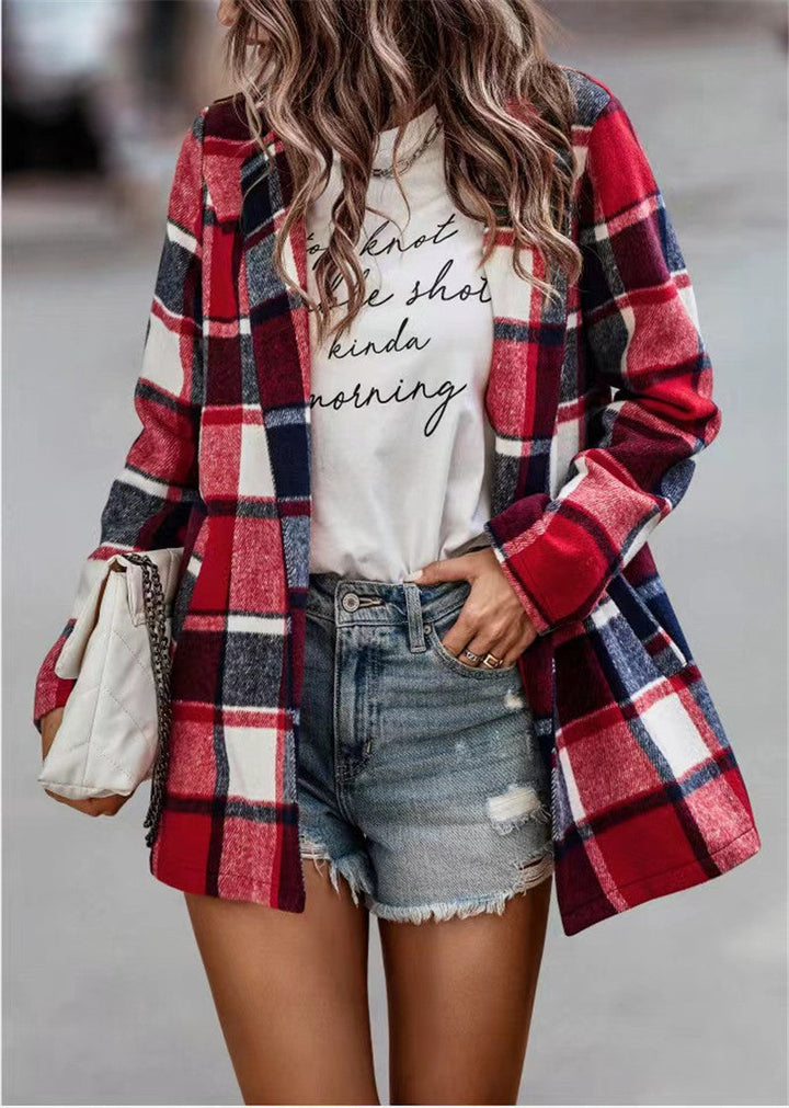 Trendige Damen Woll Jacke | Mit Karomuster