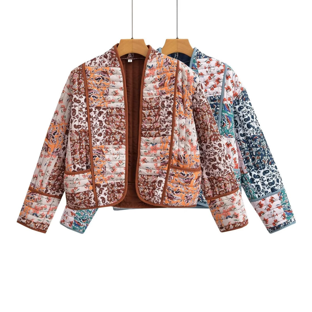 Damen Steppjacke mit Blumen Druck | Langarm