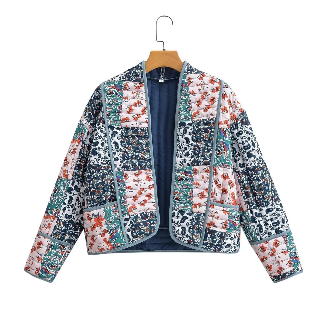 Damen Steppjacke mit Blumen Druck | Langarm