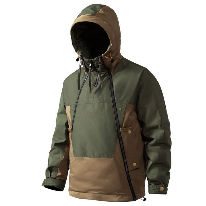 Herrenjacke mit doppeltem Reißverschluss und Stehkragen | Kapuze