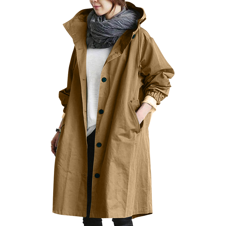 Wasserdichte Regenjacke für Damen mit langem Schnitt | Praktisch