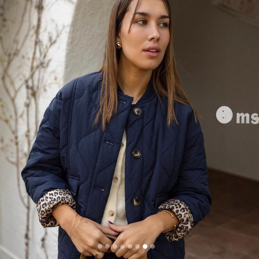 Damen Knopf Daunen Steppjacke | Vordertaschen