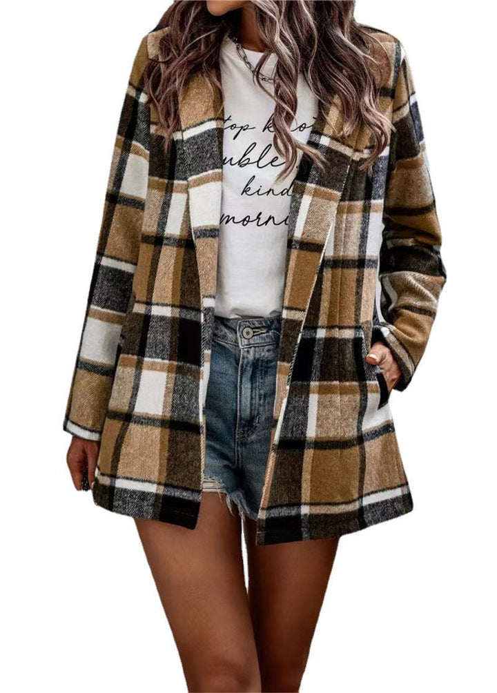 Trendige Damen Woll Jacke | Mit Karomuster