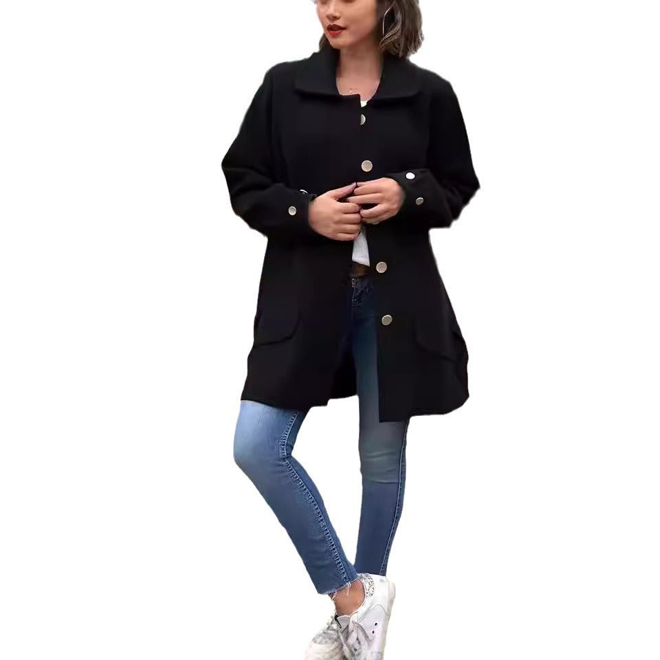 Damen Woll Jacke mit Knopfdetails | Tasche