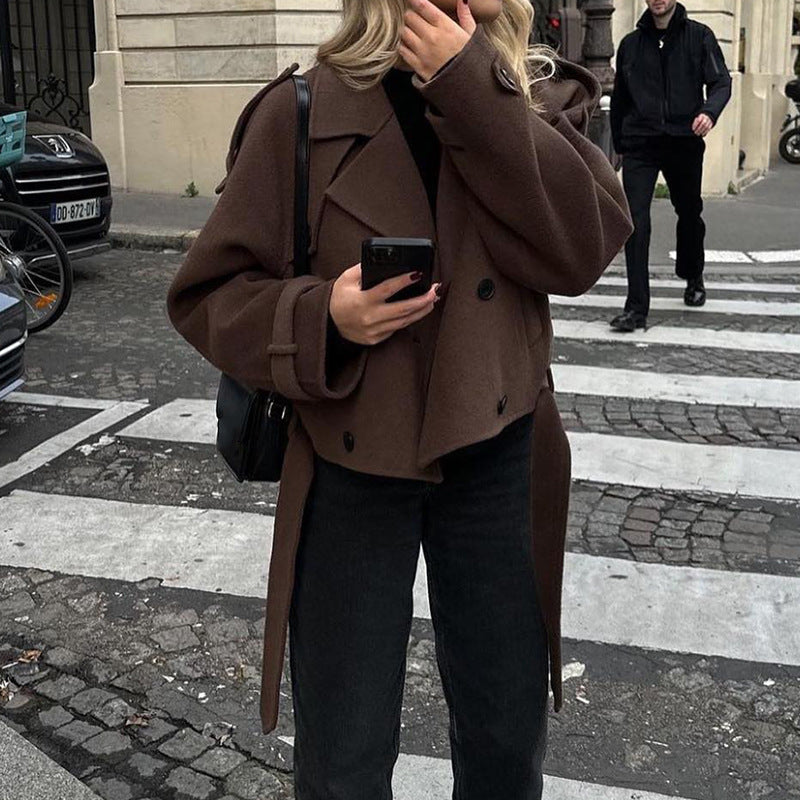 Lässig Kurze Woll Jacke für Damen | Geknöpft