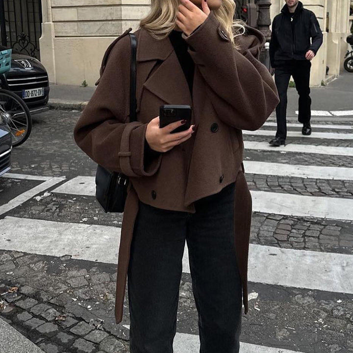 Lässig Kurze Woll Jacke für Damen | Geknöpft