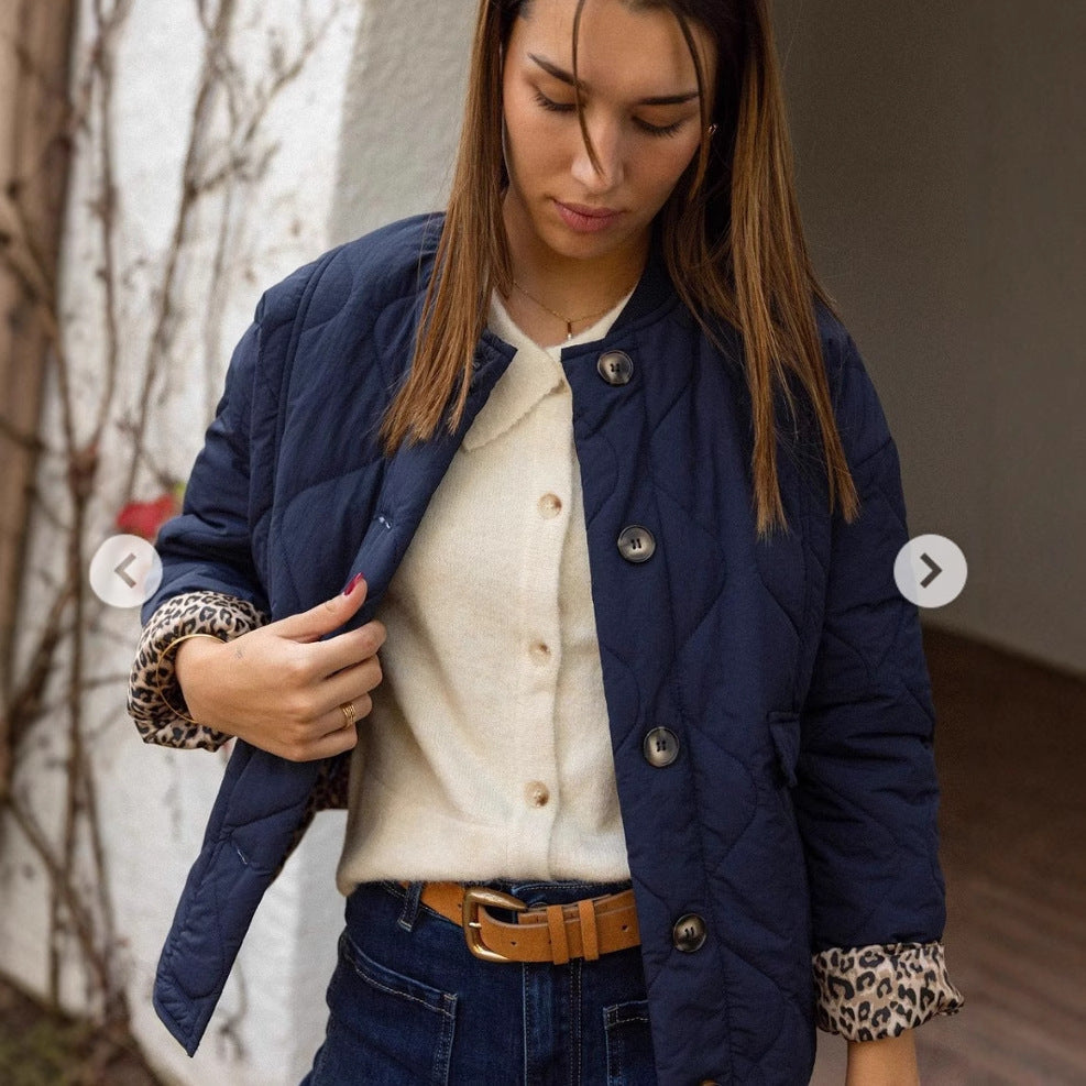 Damen Knopf Daunen Steppjacke | Vordertaschen