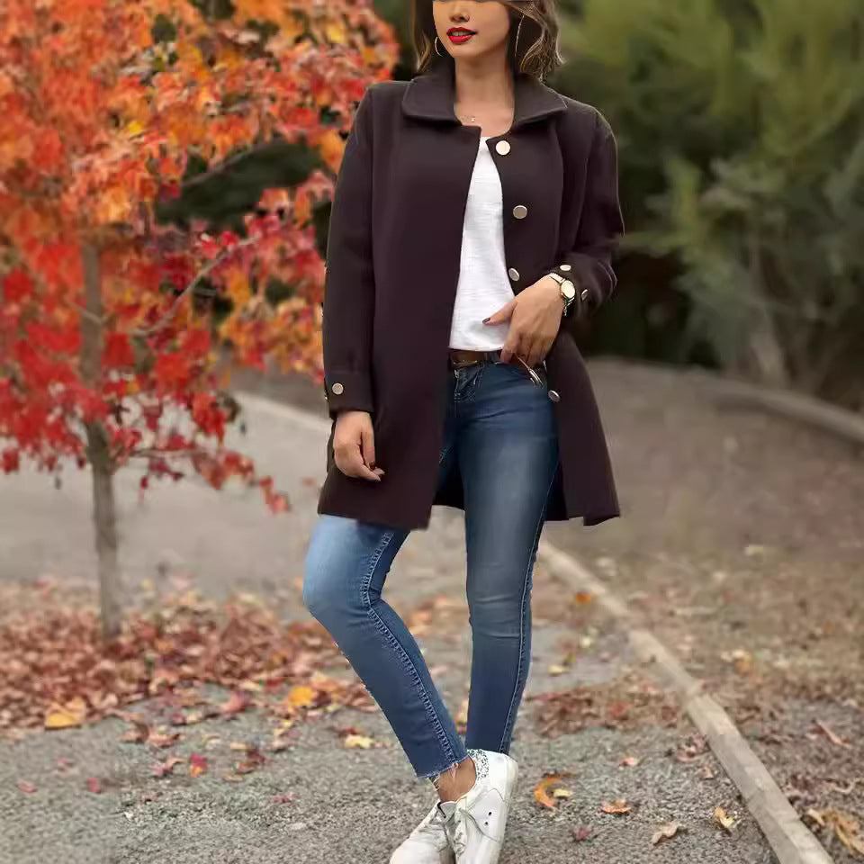 Damen Woll Jacke mit Knopfdetails | Tasche