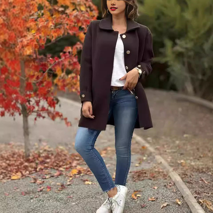 Damen Woll Jacke mit Knopfdetails | Tasche